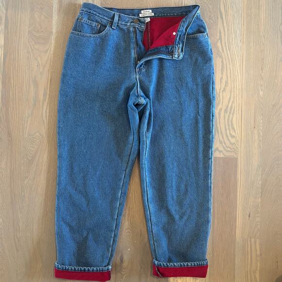 LL Bean Original Fit Relaxed Jeans Red Fleece Lined Straight Womens 12 Petite - Picture 3 of 8